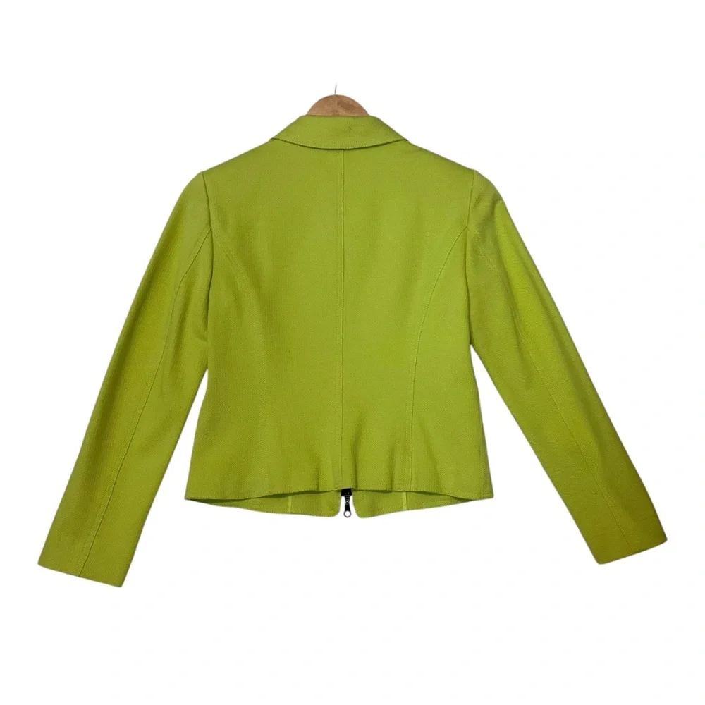 WORTH sz 2 Blazer Jacket 2 Way Front Zipper Pockets V Neck Unlined Chartreuse